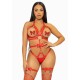 Портупея-тедді з ременів Leg Avenue Studded O-ring harness teddy S Red, екошкіра