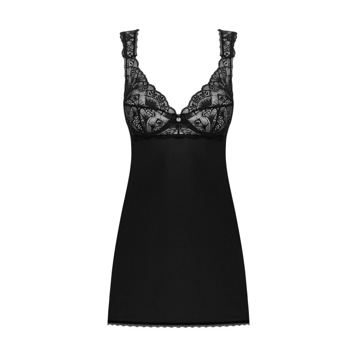 Сорочка бебі-дол з мереживом на грудях Obsessive Donna Dream babydoll M/L Black, стрінги
