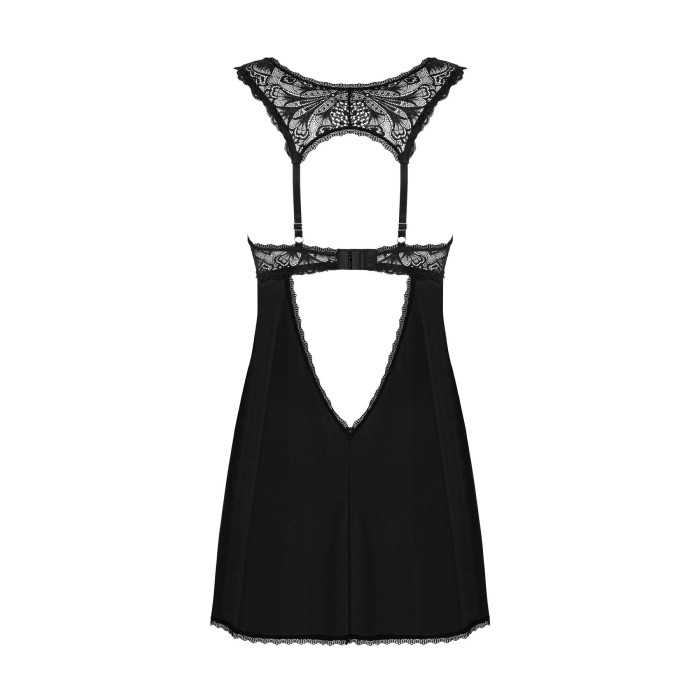 Сорочка бэби-долл с кружевом на груди Obsessive Donna Dream babydoll XL/2XL Black, стринги