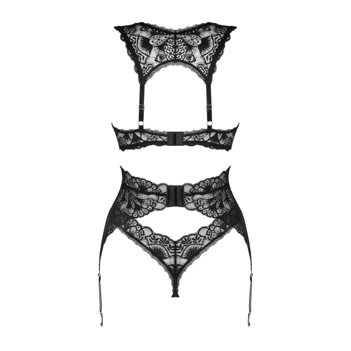 (SALE) Комплект белья Obsessive Donna Dream 3-pcs set XS/S Black, бюстгальтер, стринги, пояс для чулок