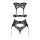 Комплект белья Obsessive Donna Dream 3-pcs set XL/2XL Black, бюстгальтер, стринги, пояс для чулок