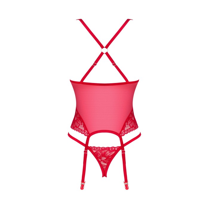 Прозрачный корсет Obsessive Lacelove corset M/L Red, кружево, подвязки для чулок