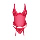 Прозрачный корсет Obsessive Lacelove corset XL/2XL Red, кружево, подвязки для чулок