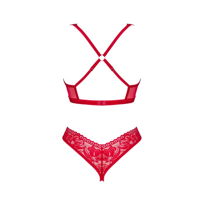 Комплект белья Obsessive Lacelove cupless 2-pcs set XS/S Red, открытый доступ, открытая грудь