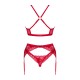 Комплект белья Obsessive Lacelove cupless 3pcs set XS/S Red, бюстгальтер, стринги, пояс для чулок