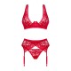 Комплект белья Obsessive Lacelove cupless 3-pcs set XL/2XL Red, бюстгальтер, стринги, пояс для чулок