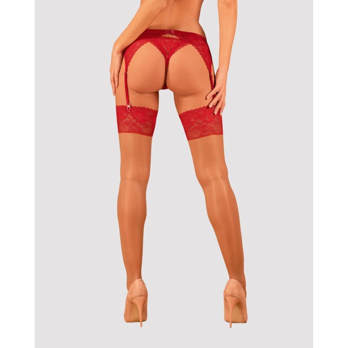 Панчохи під пояс із широким мереживом Obsessive Lacelove stockings XS/S