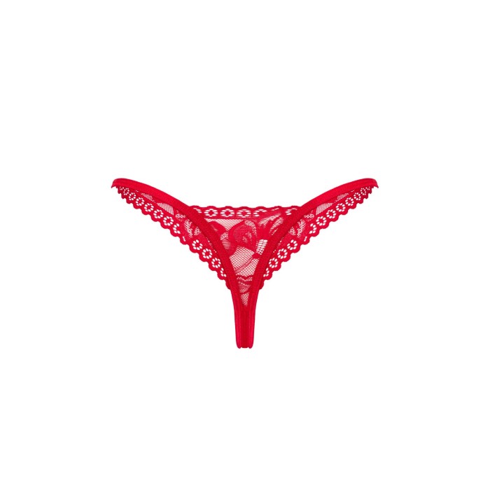 Кружевные стринги Obsessive Lacelove thong XS/S Red, низкая посадка