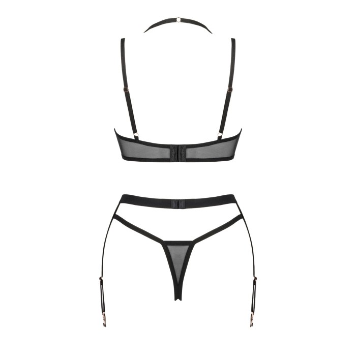 (SALE) Комплект белья Obsessive Selinne 3-pcs set XS/S Black, бюстгальтер, стринги пояс для чулок