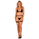 Комплект белья Obsessive Selinne 3-pcs set M/L Black, бюстгальтер, стринги пояс для чулок