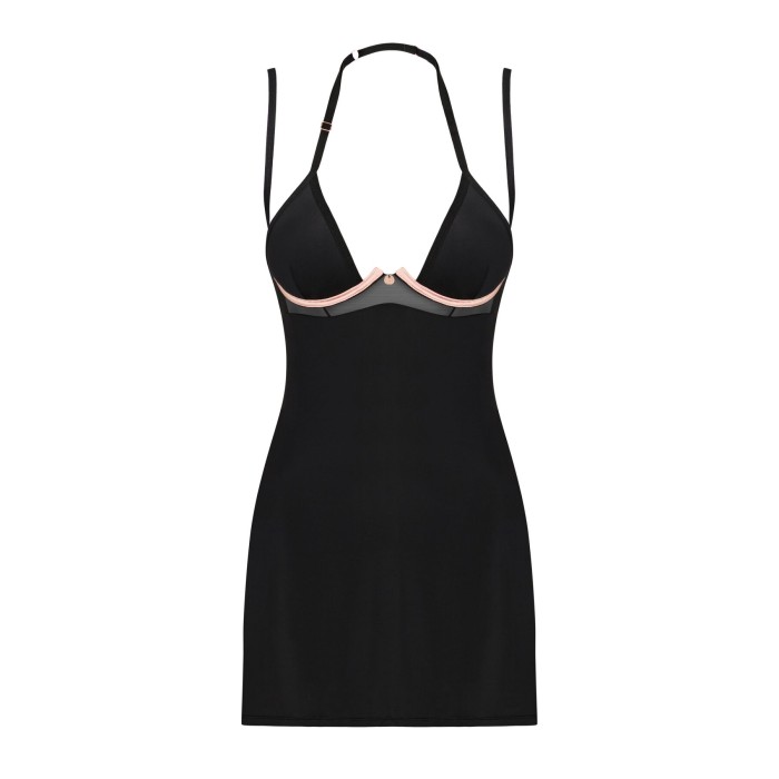 (SALE) Сорочка Obsessive Selinne chemise & thong XS/S Black, стрінги, подвійні бретелі