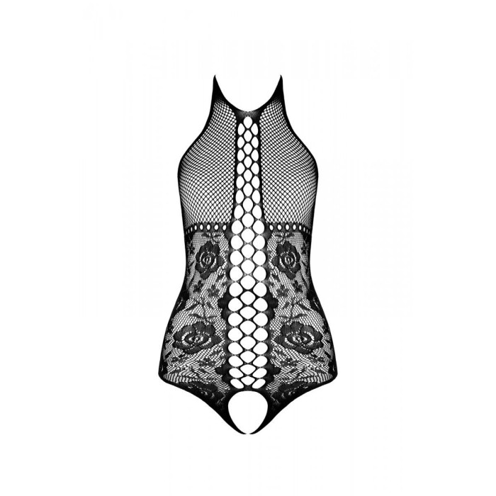 Бодистокинг с имитацией корсетной шнуровки Passion BS094 One Size, black, цветочный узор, с доступом