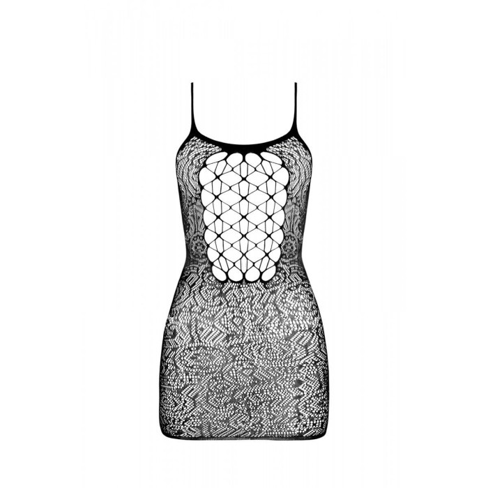 Ажурное мини-платье на тонких бретелях Passion BS096 One Size, black, плетение на груди