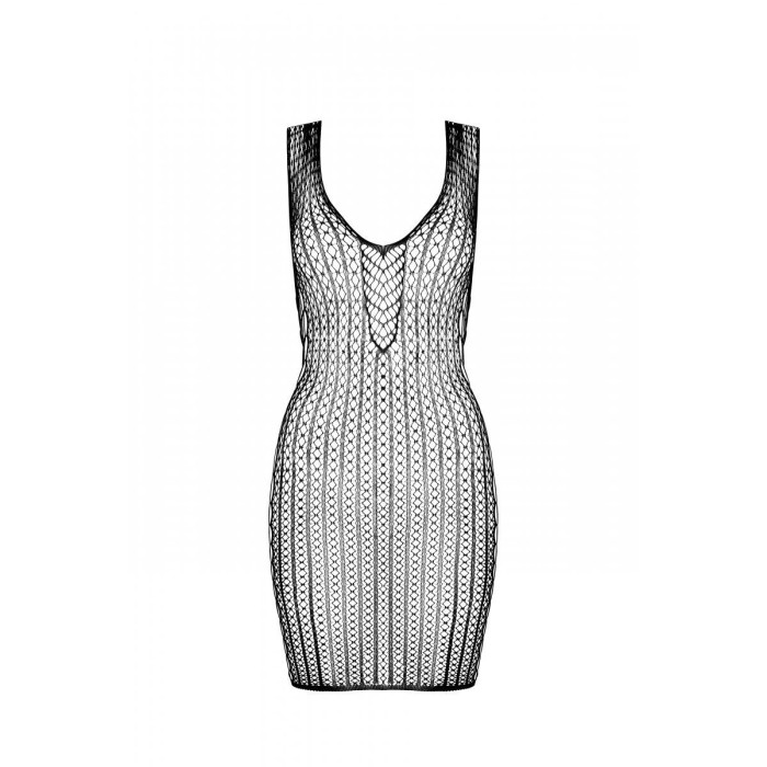 Мини-платье с вертикальным узором Passion BS097 One Size, black, плетение по бокам