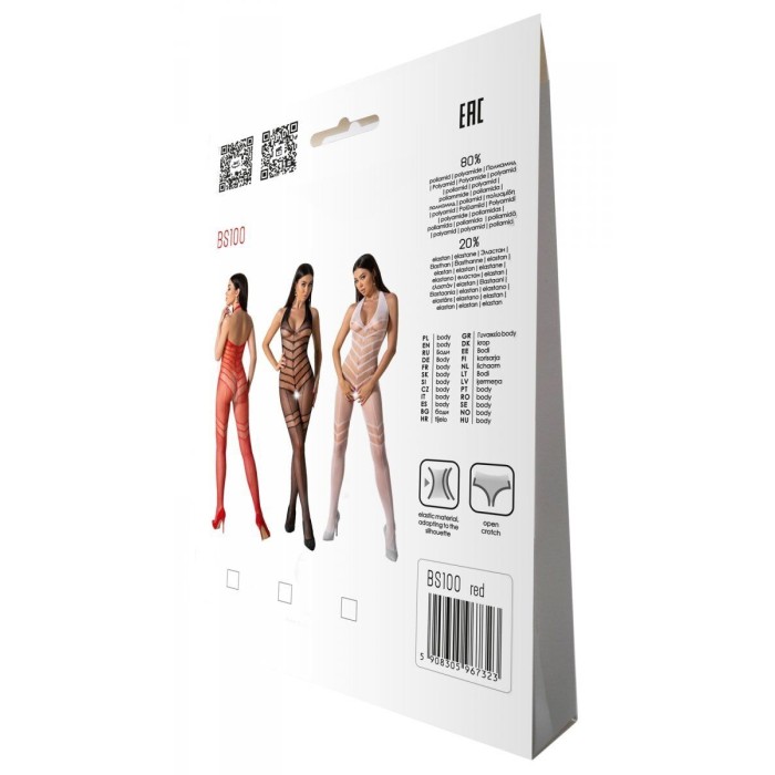 Бодістокінг з плетінням на животику Passion BS100 One Size, red, декоративний шов, з доступом