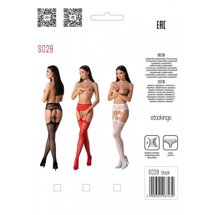 Эротические колготки-бодистокинг с тонкими подвязками Passion S028 One Size, red, открытый доступ