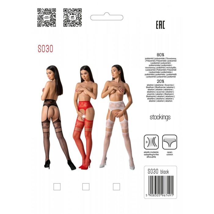 Еротичні колготки-бодістокінг з плетінням на стегнах Passion S030 One Size, red, квітковий візерунок