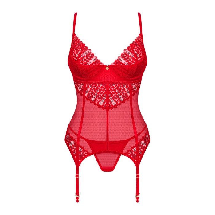 Комплект корсет та стрінги Obsessive Ingridia corset & thong XS/S, червоний