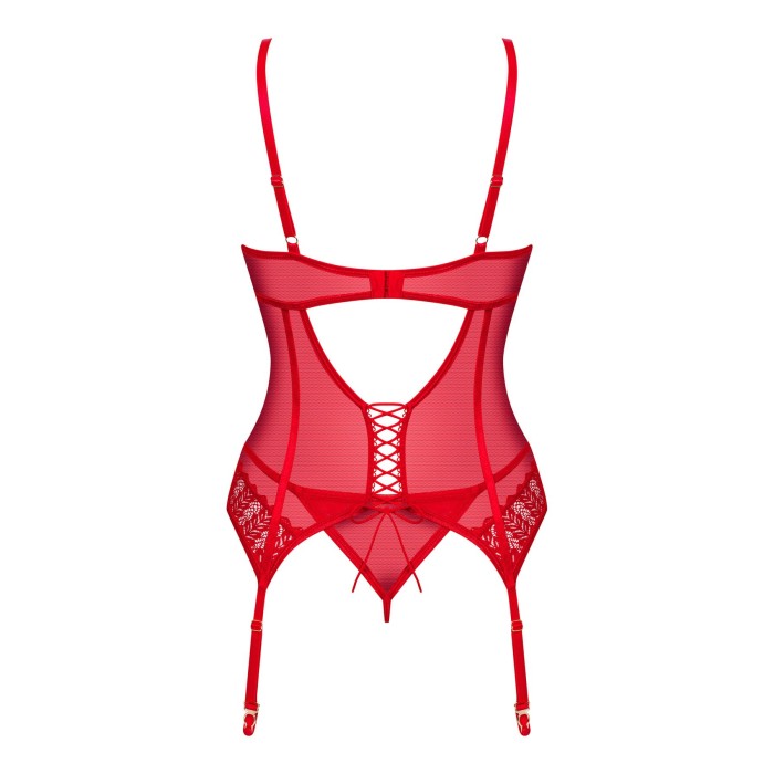 Комплект корсет та стрінги Obsessive Ingridia corset & thong XS/S, червоний