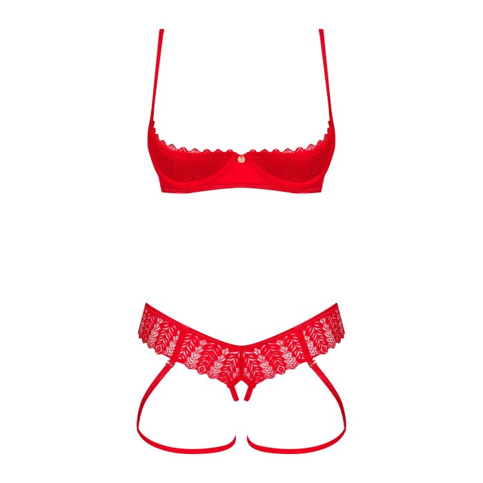 Комплект Obsessive Ingridia 2-pcs crotchless set XS/S, красный, с доступом, открытая грудь