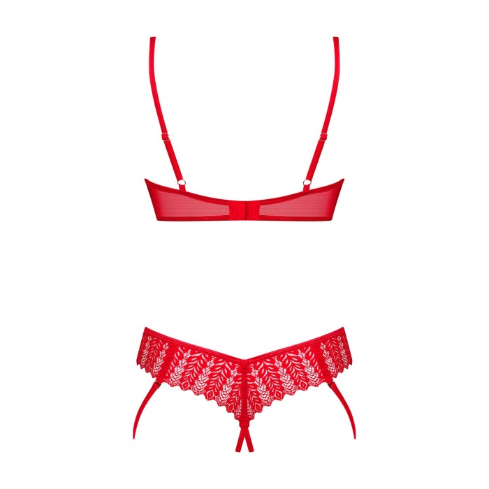 Комплект Obsessive Ingridia 2-pcs crotchless set XS/S, красный, с доступом, открытая грудь