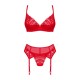 Комплект Obsessive Ingridia 3-pcs set XS/S, красный, бюстгальтер, стринги, пояс