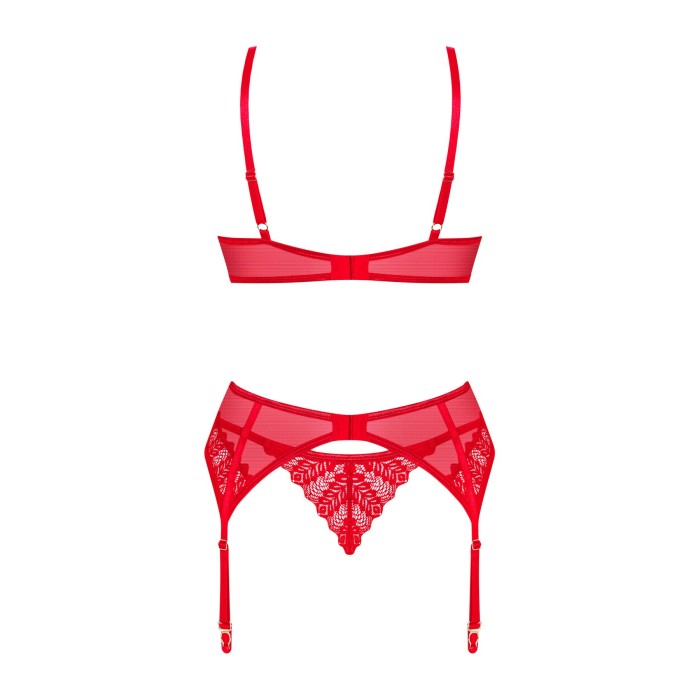 Комплект Obsessive Ingridia 3-pcs set XS/S, красный, бюстгальтер, стринги, пояс