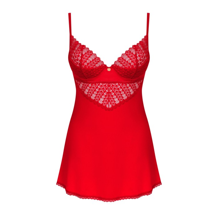 Пеньюар Obsessive Ingridia chemise & thong M/L, червоний, сорочка, стрінги