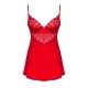 Пеньюар Obsessive Ingridia chemise & thong M/L, червоний, сорочка, стрінги
