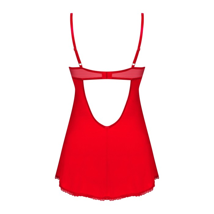 Пеньюар Obsessive Ingridia chemise & thong M/L, червоний, сорочка, стрінги