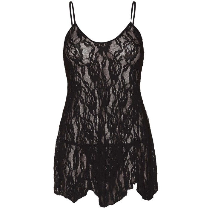Сорочка беби-долл Leg Avenue Rose Lace Flair Chemise Black, Queen Size