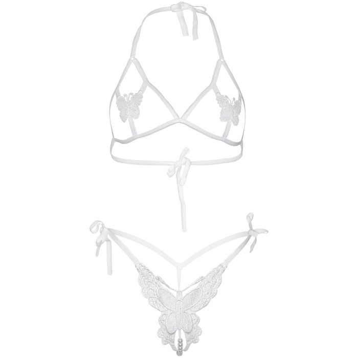 Эротический комплект с открытой чашкой Leg Avenue Open cup bra and pearl panty One Size White