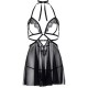 Сорочка беби-долл с открытыми чашками Leg Avenue Lace and mesh babydoll & panty Black L, стринги