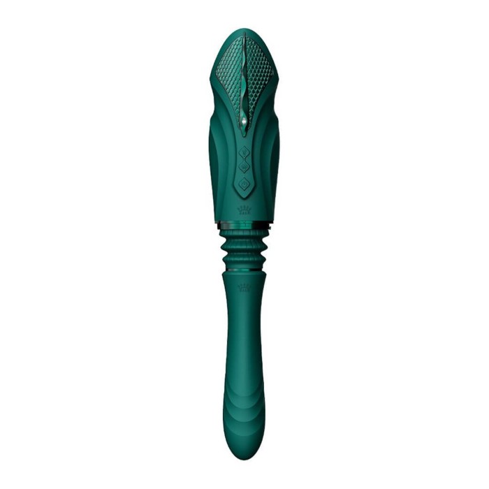 Компактна смарт секс-машина Zalo – Sesh Turquoise Green, 2 насадки, пульт ДК, кристал Swarovski