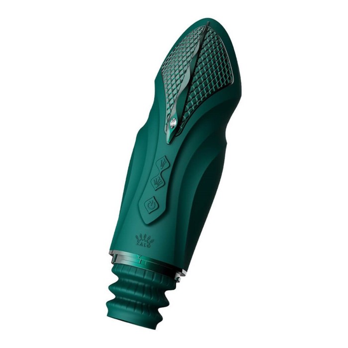 Компактна смарт секс-машина Zalo – Sesh Turquoise Green, 2 насадки, пульт ДК, кристал Swarovski