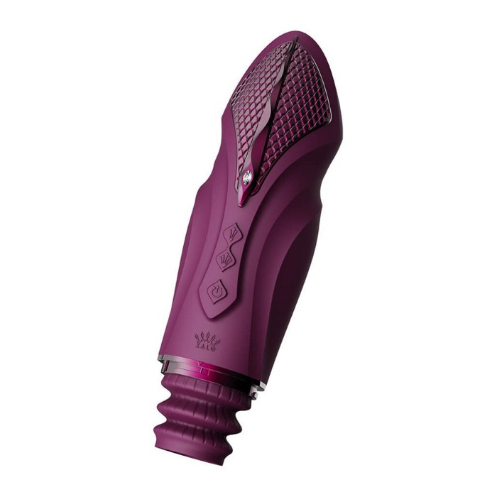 Компактна смарт секс-машина Zalo – Sesh Velvet Purple, 2 насадки, пульт ДК, кристал Swarovski