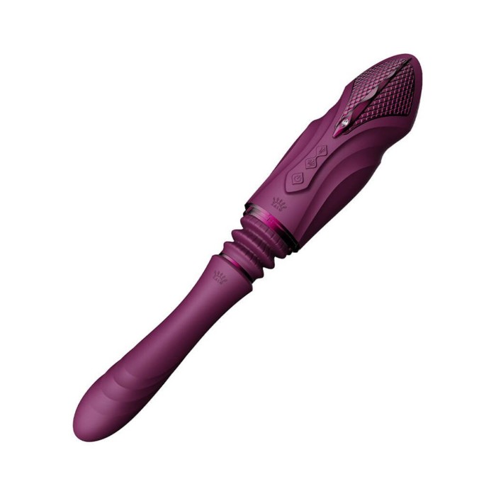 Компактна смарт секс-машина Zalo – Sesh Velvet Purple, 2 насадки, пульт ДК, кристал Swarovski
