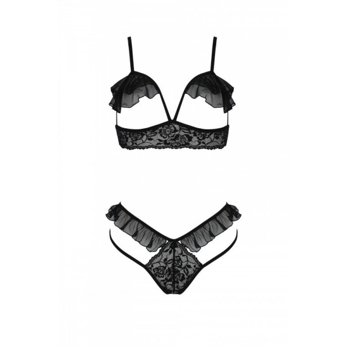 Еротичний комплект Passion DOLLY SET, S/M, black, з відкритими чашками