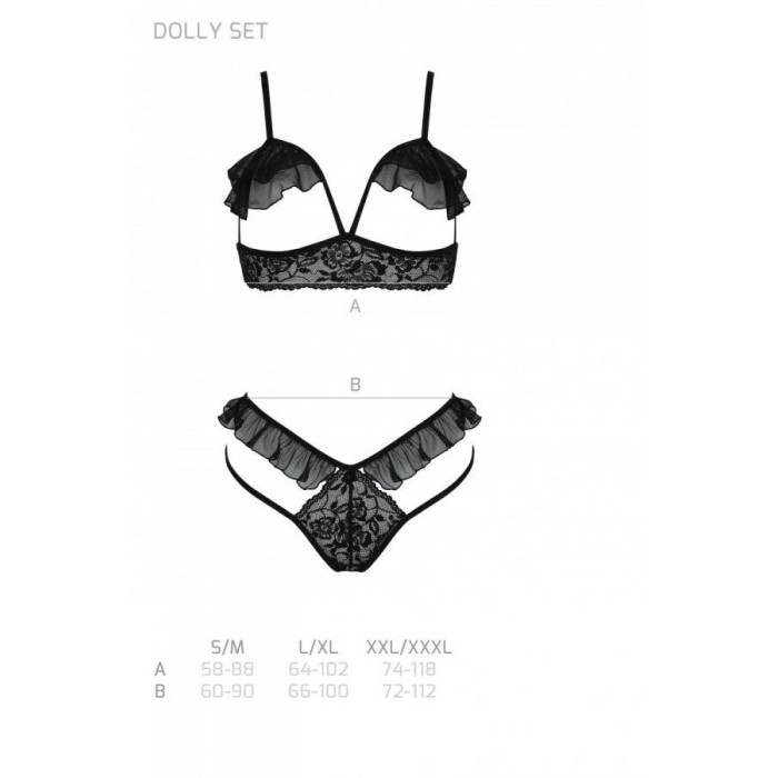 Эротический комплект Passion DOLLY SET, XXL/XXXL, black, с открытыми чашками