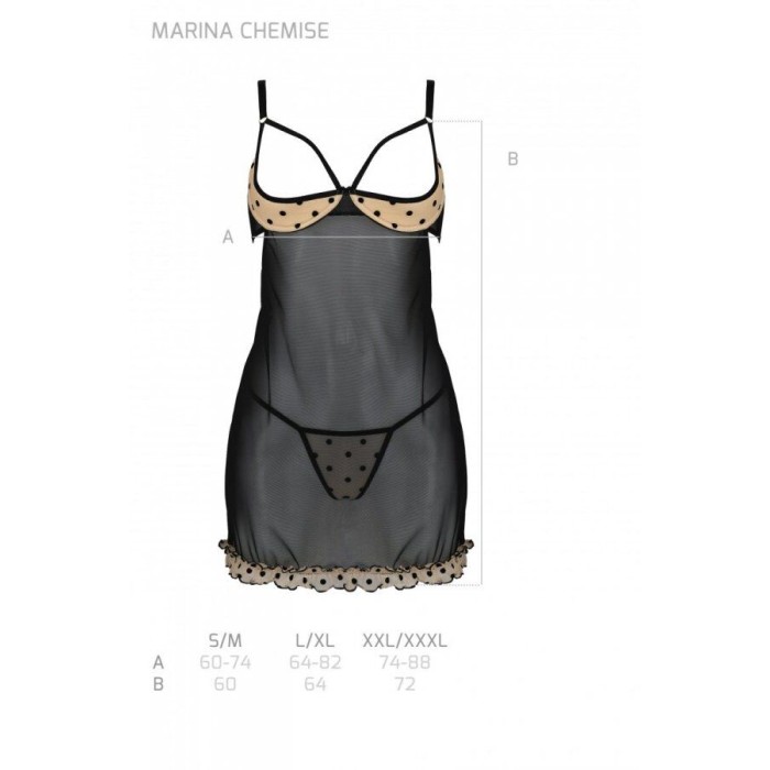 Эротический пеньюар Passion MARINA CHEMISE, S/M, beige
