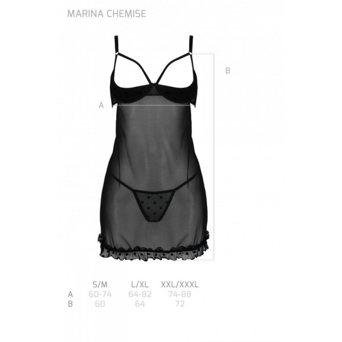 Эротический пеньюар Passion MARINA CHEMISE, L/XL, black