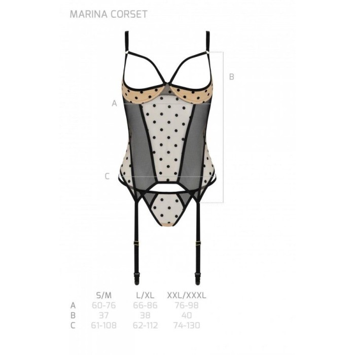Корсет Passion MARINA CORSET, S/M, beige, с открытыми чашками