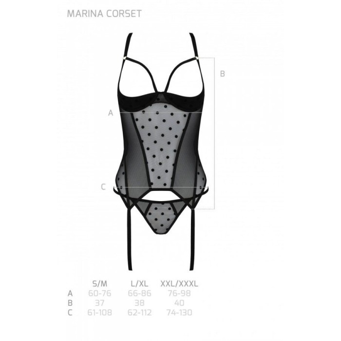 Корсет Passion MARINA CORSET, L/XL, black, с открытыми чашками