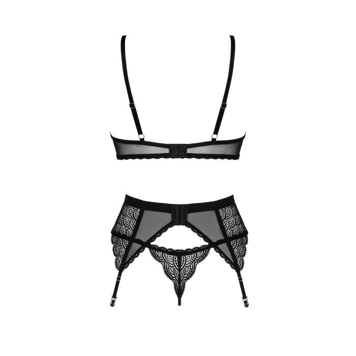 Комплект Obsessive Chemeris 3-pcs set XL/2XL, стринги, пояс для чулок, бюстгальтер