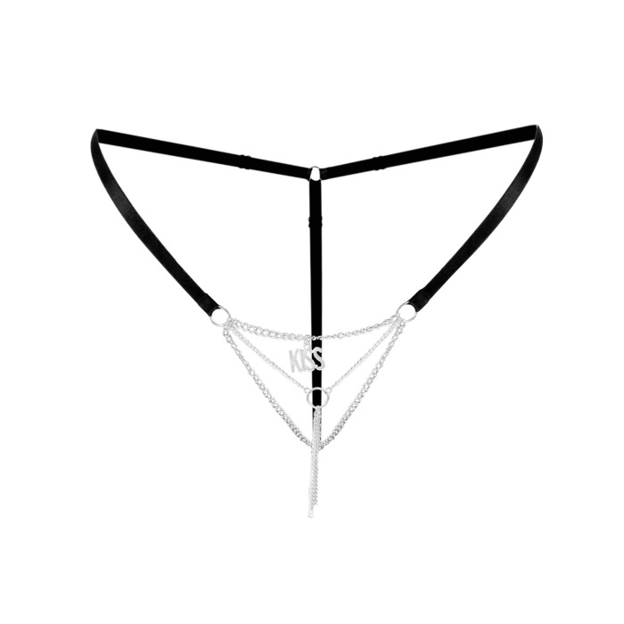 Сексуальные трусики с цепочкой и подвеской Art of Sex - KISS panties L-2XL, цвет черный