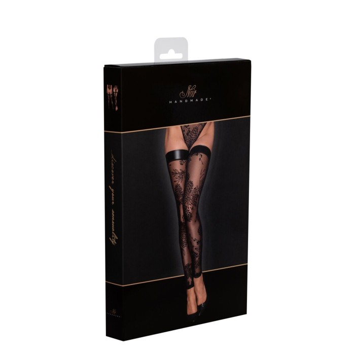 Чулки без мыска Noir Handmade F243 Tulle stockings with patterned flock embroidery, L