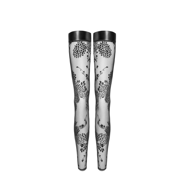 Чулки без мыска Noir Handmade F243 Tulle stockings with patterned flock embroidery, 3XL