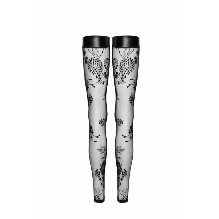 Чулки без мыска Noir Handmade F243 Tulle stockings with patterned flock embroidery, 3XL