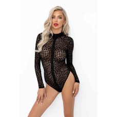 Боди под леопард Noir Handmade F287 Leopard flock bodysuit with long sleeves, XL, длинный рукав