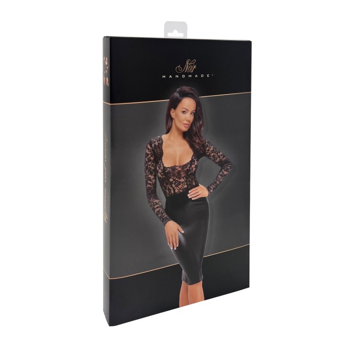 Платье Noir Handmade F295 Euphoria, 3XL, black, кружево, глубокое декольте, юбка миди под латекс